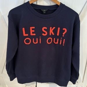 J. Crew “Le Ski? Oui Oui!” Navy Blue Sweatshirt